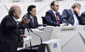 El presidente de la FIFA, Joseph Blatter, durante su discurso en el Congreso.