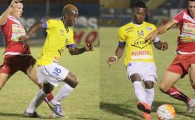 Darixon Vuelto y Júnior Lacayo en actividad con Victoria ante Real Sociedad el sábado en La Ceiba.