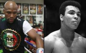 Floyd Mayweather uno de los mejores boxeadores de la actualidad y al lado la leyenda Cassius Clay mejor conocido como Muhammad Ali.