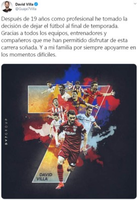 Los mensajes para David Villa tras anunciar su retiro del fútbol: 'Fue un honor Guaje'&nbsp;&nbsp;