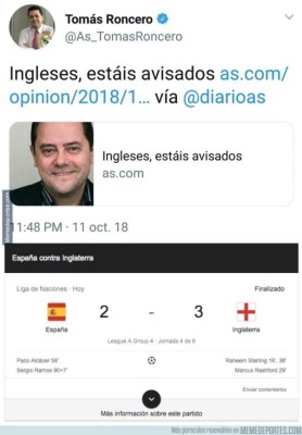 Memes: ¡Destrozan a España tras caer contra Inglaterra en la Liga de Naciones!