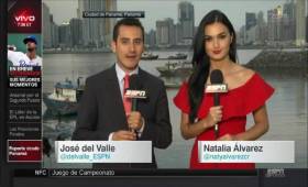José del Valle y la costarricense Natalia Álvarez en una transmisión para ESPN.