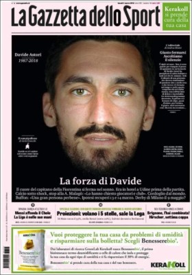 Así amanecieron los diarios en Italia tras la trágica muerte de Davide Astori