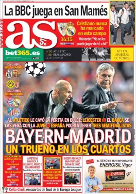 Portadas de hoy: Espectaculares cuartos de final de la Champions League.