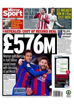 Neymar, protagonista de las portadas por el mundo con su salida del Barcelona