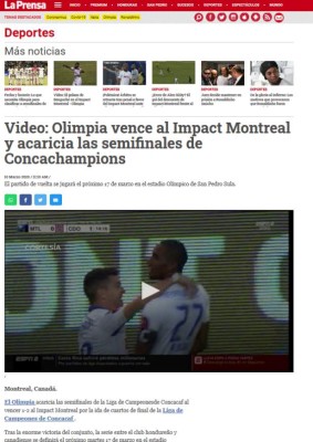 'Ruge y hace historia': Prensa internacional habla del triunfo de Olimpia sobre Impact Montreal