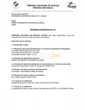 Tribunal Antidopaje de Costa Rica envía documento a Fenafuth donde exonera a Henry Figueroa y ya puede ser fichado por el Vida