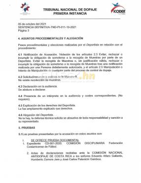 Tribunal Antidopaje de Costa Rica envía documento a Fenafuth donde exonera a Henry Figueroa y ya puede ser fichado por el Vida