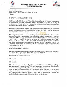 Tribunal Antidopaje de Costa Rica envía documento a Fenafuth donde exonera a Henry Figueroa y ya puede ser fichado por el Vida