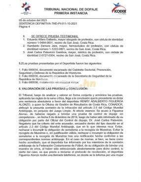 Tribunal Antidopaje de Costa Rica envía documento a Fenafuth donde exonera a Henry Figueroa y ya puede ser fichado por el Vida
