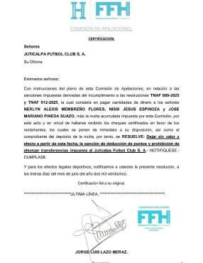 Esto dice el comunicado de la FFH luego de que Juticalpa FC le pagará la deuda a los futbolistas.