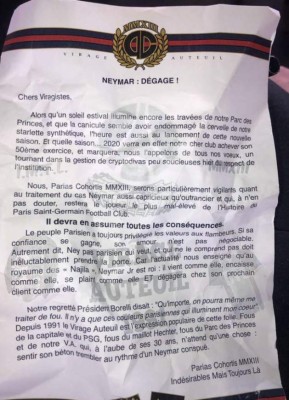 Neymar: La afición del PSG explota con pancartas y graves insultos al brasileño