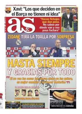 Rotos y en shock: Las portadas del adiós de Zidane como entrenador del Real Madrid