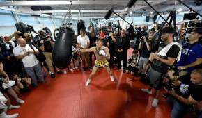 LAS VEGAS, NV - AUGUST 11: UFC lightweight champion Conor McGregor hits a heavy bag during a media workout at the UFC Performance Institute on August 11, 2017 in Las Vegas, Nevada. McGregor will fight Floyd Mayweather Jr. in a boxing match at T-Mobile Arena on August 26 in Las Vegas. Ethan Miller/Getty Images/AFP