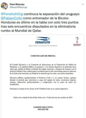 La prensa deportiva reacciona tras el despido de Fabián Coito de la Selección de Honduras