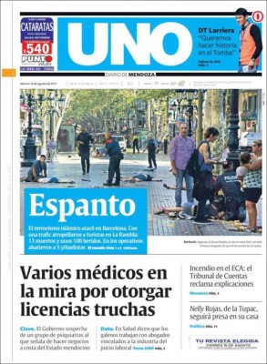 Las impactantes portadas en el mundo tras atentado en Barcelona