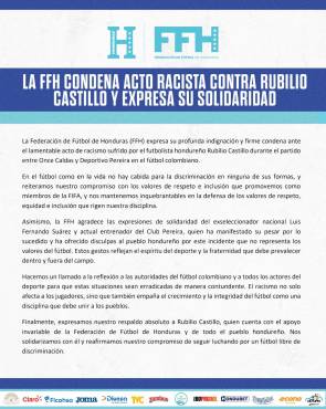 Racismo contra Rubilio Castillo: Federación de Honduras tras lo ocurrido en Colombia: “condenamos el acto”