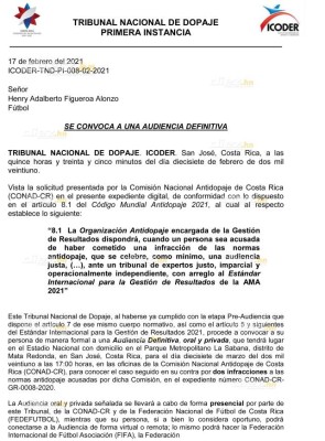 Henry Figueroa es citado por Tribunal de Dopaje de Costa Rica para audiencia definitiva donde conocerá su castigo
