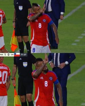 El feo gesto de Arturo Vidal a los paraguayos tras salir sustituido.