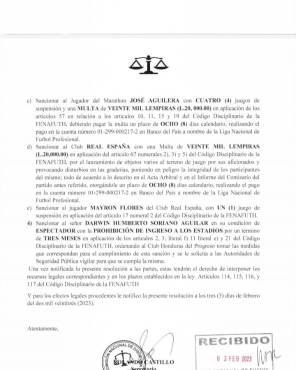 Acta de la Comisión de Disciplina.