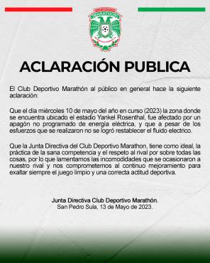 Marathón sale al paso y aclara el problema que hubo en el Yankel Rosenthal previo al inicio del partido ante Olimpia
