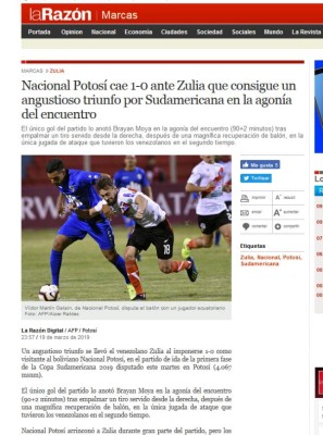 Prensa sudamericana: Bryan Moya amargó a un 'Nacional Potosí con récord de remates'