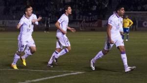 Así celebró Jona Mejía sus goles contra Las Palmas en el cual marcó su doblete. (Cortesía LFP)