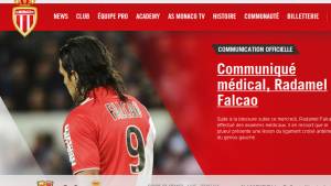 El portal del Mónaco hizo oficial la lesión de Falcao y asegura que deberá visitar el quirófano en los próximos días.