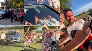 El beso de Messi y Antonela tras el reencuentro y su gesto con los aficionados que lo esperaban en la puerta de su casa