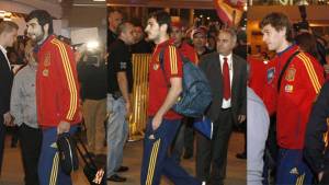 Albiol, Iker Casillas y Fernando Llorente al momento de arribar a Costa Rica.
