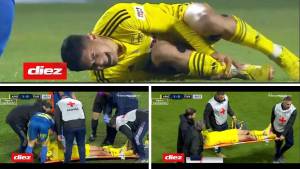 Luis Palma fue asistido por el cuerpo médico y tuvo que salir en camilla del partido entre Aris Salónica y Panetolikos.