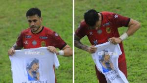 Ramiro Rocca le dedicó su gol a la menor Keiry García quien murió por pelea de barras en el derbi sampedrano entre Real España - Marathón. Foto: Edwin Romero