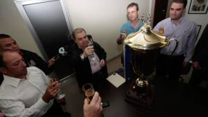 Rafael Ferrari, presidente del Olimpia, al momento del brindis.