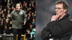 Laurent Blanc y Marcelo Bielsa suenan en el banquillo del Barcelona.