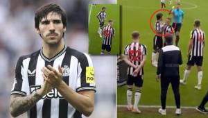 Sandro Tonali se quedó haciendo tiempo cuando tenía que salir de cambio y tuvo que ser amonestado.