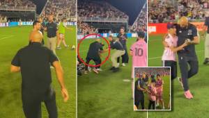 El guardaespaldas de Messi detuvo a un niño que entró al campo, pero después le permitió conocer al jugador.