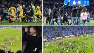 El equipo azulgrana conquistó su título 27 de la liga española y no pudo festejarlo como se debía por la invasión de los enardecidos ultras del Espanyol.