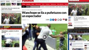 La prensa en todo el mundo destaca la pelea que Wanchope tuvo con un agente de seguridad.
