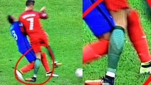 Así fue la dura falta de Payet contra Cristiano Ronaldo, la rodilla izquierda del portugués quedó mal colocada.
