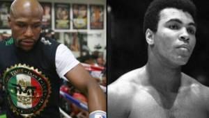 Floyd Mayweather uno de los mejores boxeadores de la actualidad y al lado la leyenda Cassius Clay mejor conocido como Muhammad Ali.