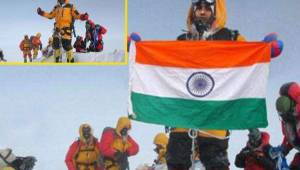 Esta fue la fotografía que presentaron para mostrar su escalada al Everest. Arriba a la izquierda, la foto original.