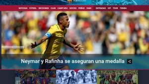 La página oficial del Barcelona destaca la clasificación de Brasil y Neymar a la final de Juegos Olímpicos.