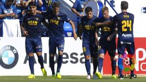 El delantero Jonathan Mejía de a poco va recuperando su nivel, este domingo sumó su segundo gol con UCAM Murcia. Foto @LaLiga