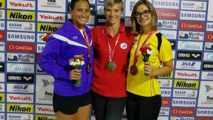 Ana Joselina Fortín cerró su participación en el Mundial Máster de Natación en Rusia con dos medallas de plata para Honduras. Foto Comité Olímpico Hondureño