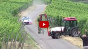 Thierry Neuville por poco choca con tractor en reconocimiento de pista del rally.