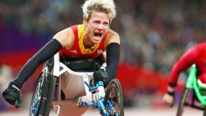 Belgian athlete Marieke Vervoort pictured during the return of the Belgian athletes who competed at the 2016 Paralympic Games, Wednesday 21 September 2016 at Brussels airport in Zaventem. Team Belgium is taking home 11 medals from the Games which took place in Rio, Brazil. BELGA PHOTO THIERRY ROGE