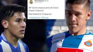 Óscar Duarte no la pasó nada bien en su presentación oficial con la camisa del Espanyol.