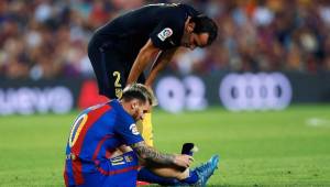 Lío Messi salió lesionado en el duelo ante los Colchoneros.