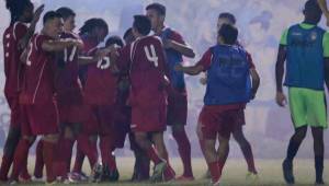 La celebración del Villanueva al eliminar a Marathón en la Copa Presidente. FOTO Delmer Martínez