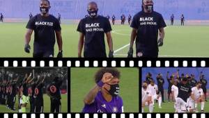 Los futbolistas hondureños negros que participan en la MLS, fueron parte del protocolo de apertura donde hicieron una protesta tras la muerte de George Floyd a manos de un policía en EUA. Maynor, Boniek y Elis levantaron el puño en señal de protesta.